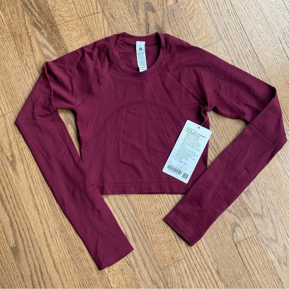NWT Lululemon Swiftly Tech Cropped Long Sleeve 2.0 Size 2 Deep Luxe